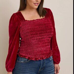 Torrid Velvet Smocked Blouson Sleeve Crop Top 3x NWT NEW